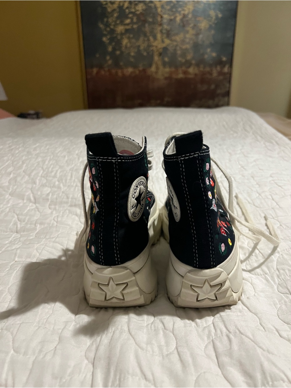 Converse Black High-Top Platform Sneakers with Floral Embroidery - Picture 4 of 7